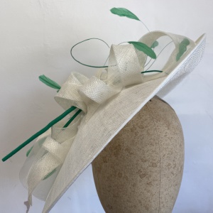 Ivory and green ascot hat