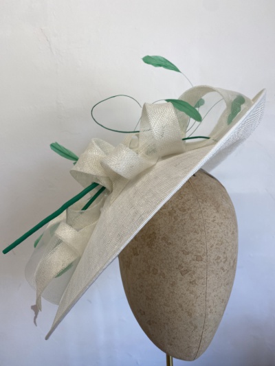 Ivory and green ascot hat