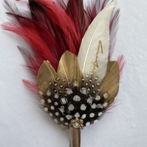 Red and gold feather hair clip