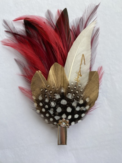 Red and gold feather hair clip