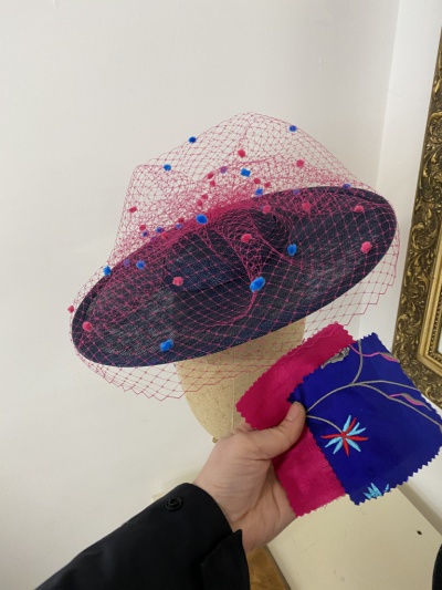Bespoke Navy and pink boater hat