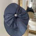 navy silk bow hat for wedding guest