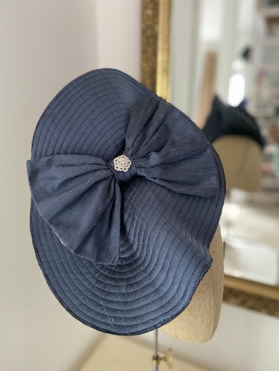 navy silk bow hat for wedding guest
