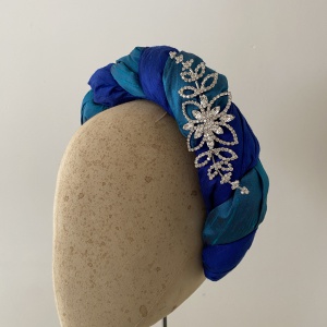 blue turquoise silk padded headband with crystal