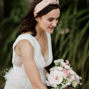 blush silk knotted headband for a bride