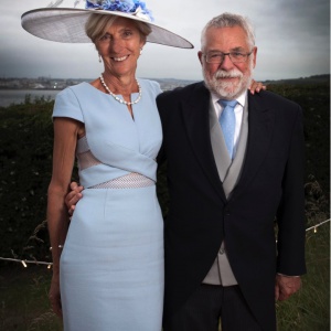 large blue bespoke wedding hat