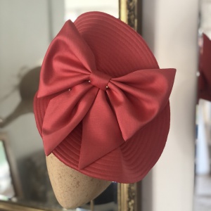 bespoke coral bow hat Holly Young