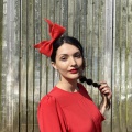 red bow fascinator hat for wedding