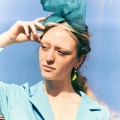 turquoise wedding guest hat Holly Young