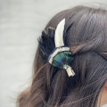 Black and green feather hair clip accessories