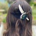 Natural pheasant green feather hair clip