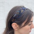 French black navy and green feather headband