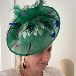 Green blue and pink occasion hat