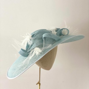 Light blue and white wide brim hat Holly Young