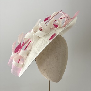Pink and ivory mother of the bride hat