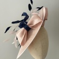 large nude pink and navy hat with bow