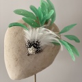 bespoke green feather hair clips with pearl button