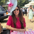 madame butterfly hat in blue and pink