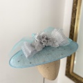 blue and silver occasion hat with crystal detail