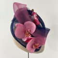 Orchid pink and navy Ascot Hat