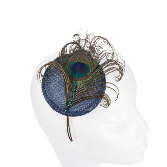 'Pippa' Peacock Crystal Cocktail Hat - Navy