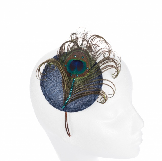 Peacock Crystal Cocktail Hat - Navy