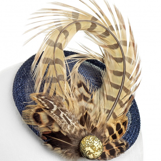 'Amy' Pheasant fascinator navy & gold