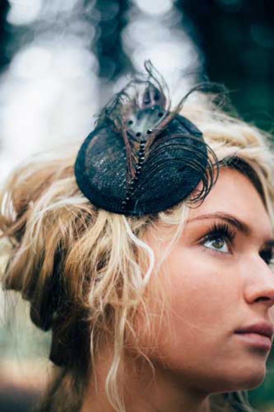 Peacock Crystal Cocktail Hat - Black