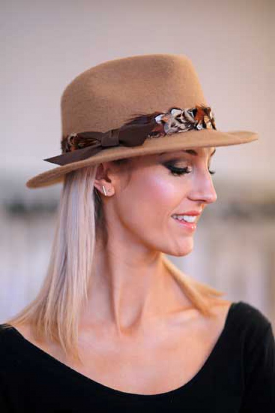 'Mylor Trilby' in camel with customisable ribbons