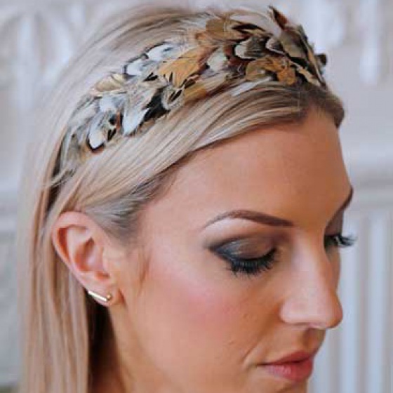 'Idless' gold & ivory wide feather hair band