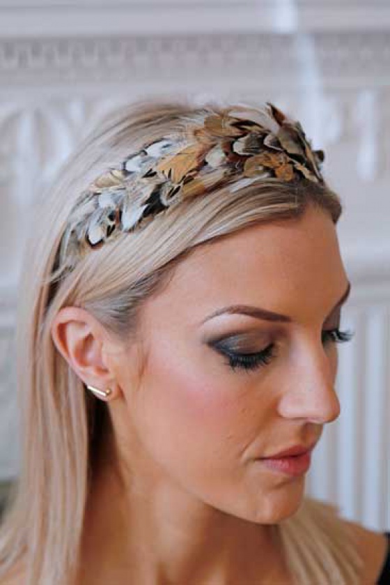 'Idless' gold and ivory wide feather headband