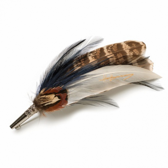 Feather Brooch Pin - navy & brown