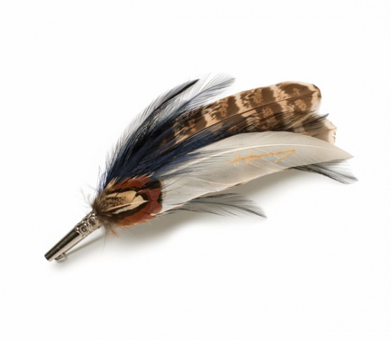 Feather Brooch Pin - navy & brown