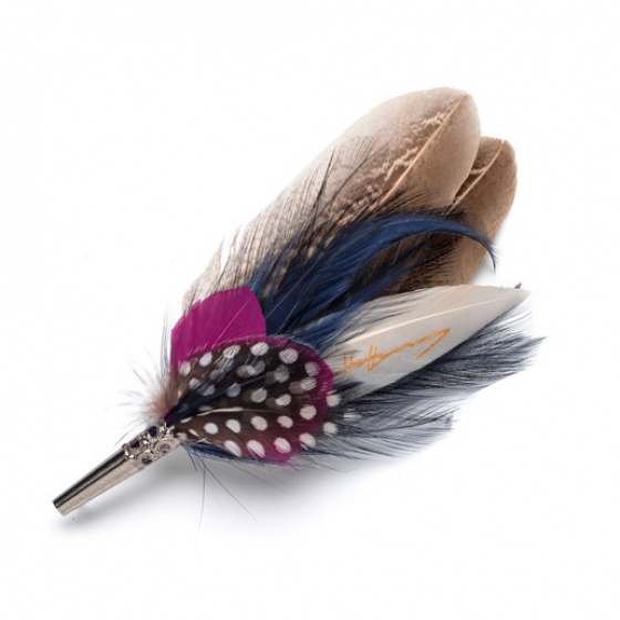 Feather Brooch Pin - pink & navy spot