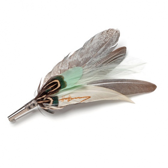 Feather Brooch Pin - mint & silver