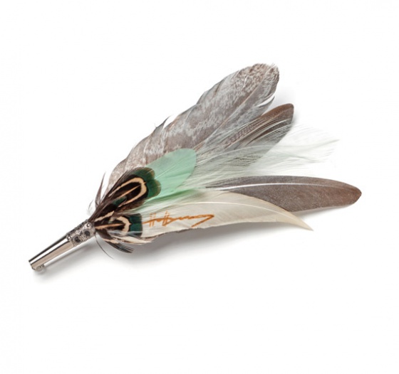 Feather Brooch Pin - mint & silver