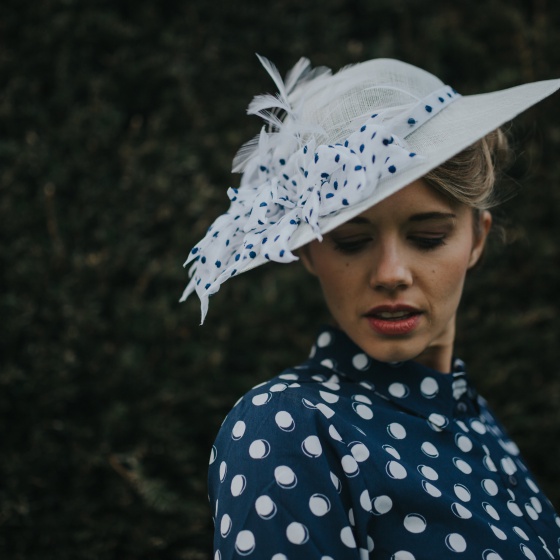 'Lady' blue spotty vintage brim hat