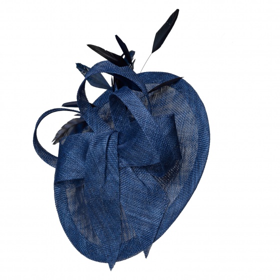 'Lydia' disk hat with soft feathers in navy blue 'Lydia' disk hat with soft feathers in navy blue