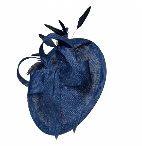 'Lydia' disk hat with soft feathers in navy blue 'Lydia' disk hat with soft feathers in navy blue