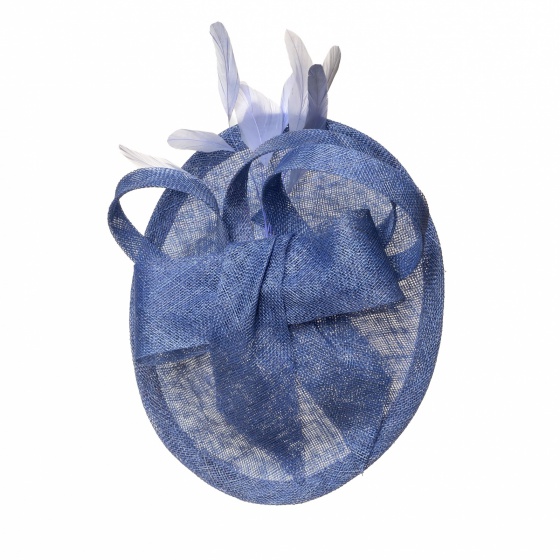 'Lydia' disk hat with soft feathers in bluebell blue