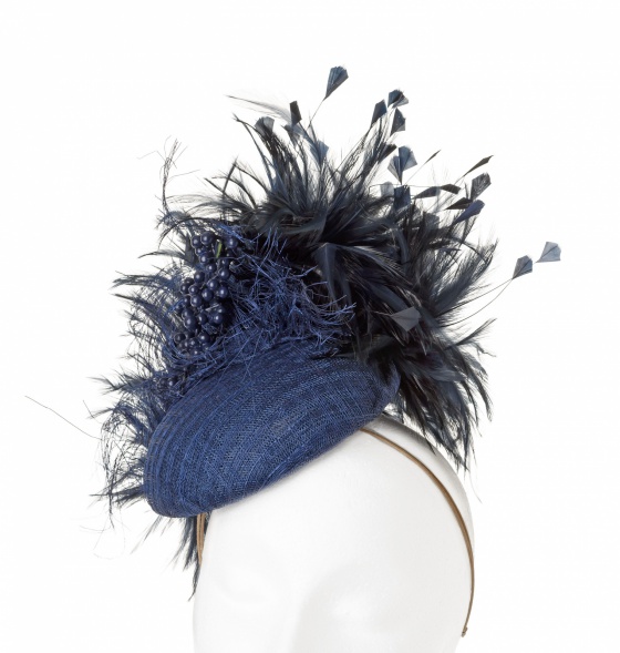 'Coralie' Coral cocktail hat in navy