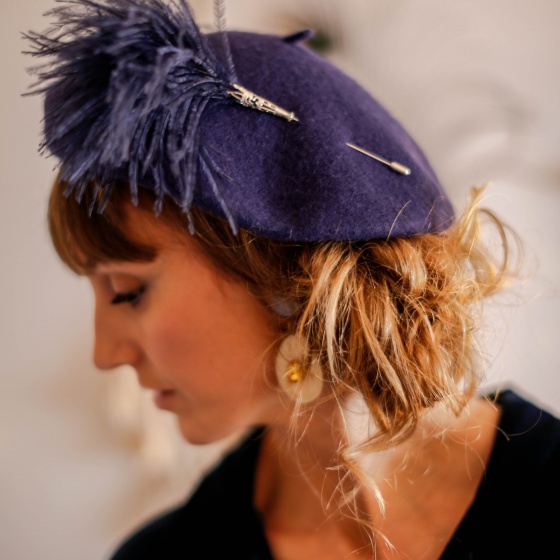 'Bacall' navy beret with custom options