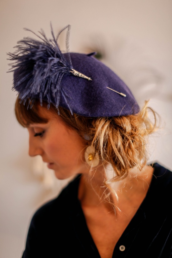 'Bacall' navy beret