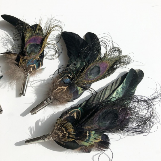 'Nightshade' black feather corsage pin
