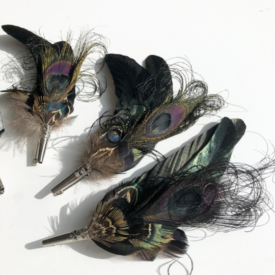 'Nightshade' black feather corsage pins