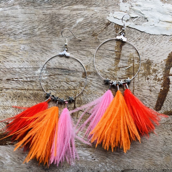 'Wish' Feather Tassel Hoops Red