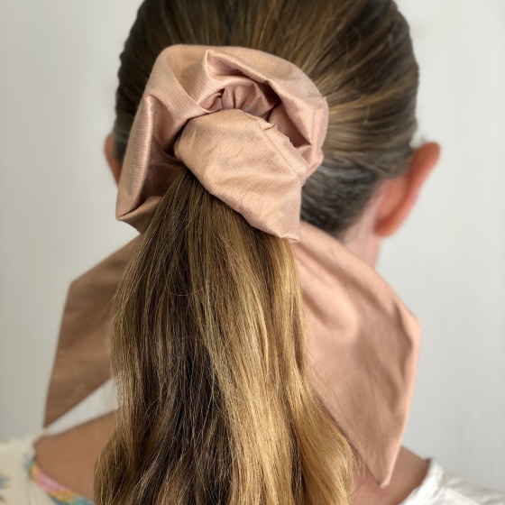 'Pearl bow' large silk scrunchies