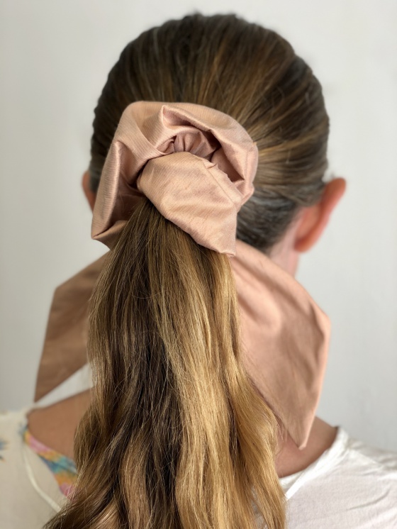 'Pearl bow' large silk scrunchies