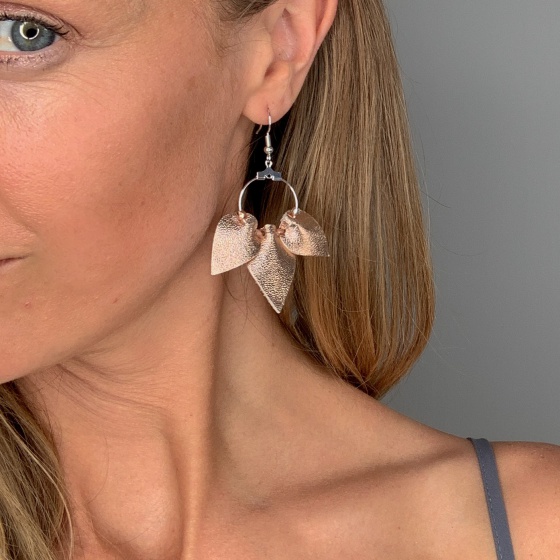 'Lida' Rose gold leather hoops