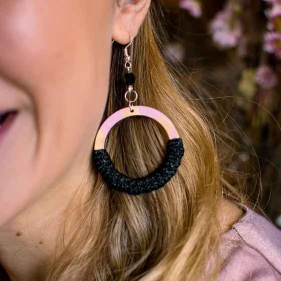 'Rebecca' Sustainable Hoop Earrings in Black & Pink